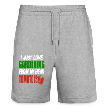 I Love Gardening From My Head Tomatoes Pun Lover - Stanley/Stella Unisex Bio Joggingshorts Trainer  - Grau meliert - Vorne - Nik (191cm) & Marisol (170cm)