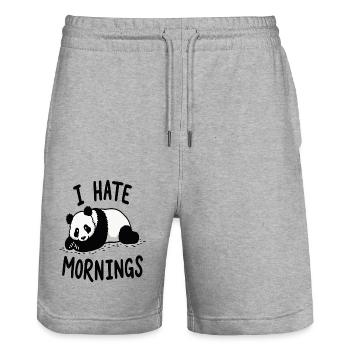 Panda I Hate Mornings Saying - Stanley/Stella Trainer Unisex Organic Jogging Shorts - heather grey - Front - Nik (191cm) & Marisol (170cm)