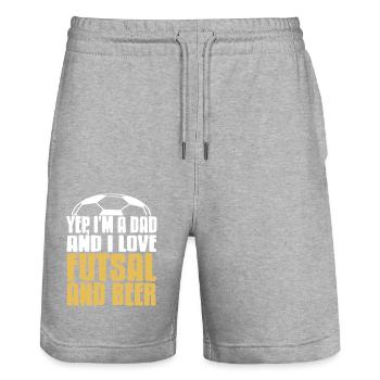 Yep I'm a Dad and I Love Futsal and Beer Humor - Stanley/Stella Unisex Bio Joggingshorts Trainer  - Grau meliert - Vorne - Nik (191cm) & Marisol (170cm)
