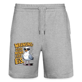 Warnung diese Möwe liebt Eis - Stanley/Stella Unisex Bio Joggingshorts Trainer  - Grau meliert - Vorne - Nik (191cm) & Marisol (170cm)