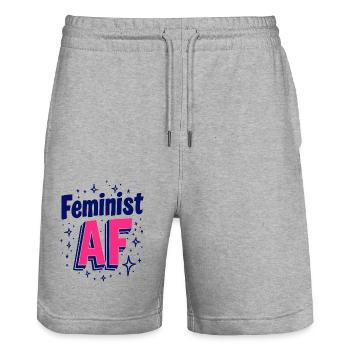 Feminist AF Statement Spruch Sprüche - Stanley/Stella Unisex Bio Joggingshorts Trainer  - Grau meliert - Vorne - Nik (191cm) & Marisol (170cm)