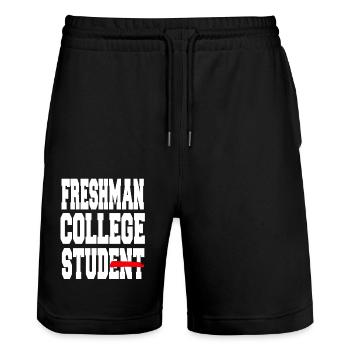 Freshman First Year College Life Starter - Stanley/Stella Trainer Unisex Organic Jogging Shorts - black - Front - Nik (191cm) & Marisol (170cm)