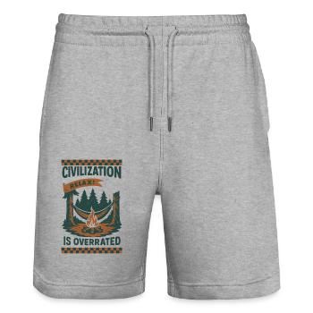 Prepper Survival Bushcrafting Civilization - Stanley/Stella Trainer Unisex Organic Jogging Shorts - heather grey - Front - Nik (191cm) & Marisol (170cm)