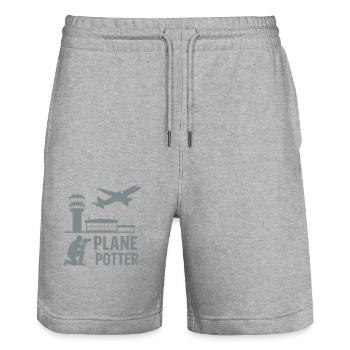 Plane – Aircraft Spotter Design - Stanley/Stella Trainer Unisex Organic Jogging Shorts - heather grey - Front - Nik (191cm) & Marisol (170cm)