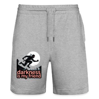 NINJA, DIE DUNKELHEIT IST MEIN FREUND - Stanley/Stella Unisex Bio Joggingshorts Trainer  - Grau meliert - Vorne - Nik (191cm) & Marisol (170cm)
