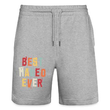 Meilleur Mateo Jamais Prénom Texte Rétro Cadeau - Short de jogging bio TRAINER Stanley/Stella unisexe - gris chiné - Devant - Nik (191cm) & Marisol (170cm)