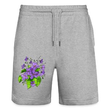 Flowers - Stanley/Stella Trainer Unisex Organic Jogging Shorts - heather grey - Front - Nik (191cm) & Marisol (170cm)