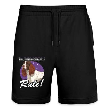 Cadeau de chien English Springer Spaniel - Short de jogging bio TRAINER Stanley/Stella unisexe - noir - Devant - Nik (191cm) & Marisol (170cm)
