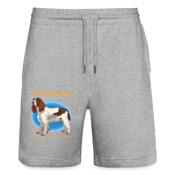 Anglais Springer Spaniel Chien Propriétaire Cadeau - Short de jogging bio TRAINER Stanley/Stella unisexe - gris chiné - Devant - Nik (191cm) & Marisol (170cm)