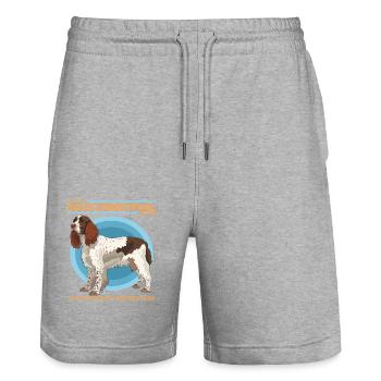 Cadeau de chien English Springer Spaniel - Short de jogging bio TRAINER Stanley/Stella unisexe - gris chiné - Devant - Nik (191cm) & Marisol (170cm)