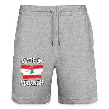Made in Lebanon - Stanley/Stella Trainer Unisex Organic Jogging Shorts - heather grey - Front - Nik (191cm) & Marisol (170cm)