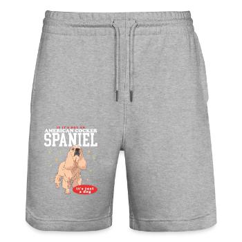 Cocker américain épagneul chien cadeaux - Short de jogging bio TRAINER Stanley/Stella unisexe - gris chiné - Devant - Nik (191cm) & Marisol (170cm)