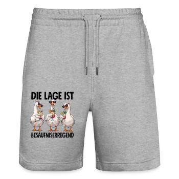 La situation est l’ivresse - Short de jogging bio TRAINER Stanley/Stella unisexe - gris chiné - Devant - Nik (191cm) & Marisol (170cm)