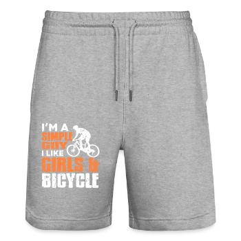 Un gars simple qui aime les vélos et les femmes - Short de jogging bio TRAINER Stanley/Stella unisexe - gris chiné - Devant - Nik (191cm) & Marisol (170cm)