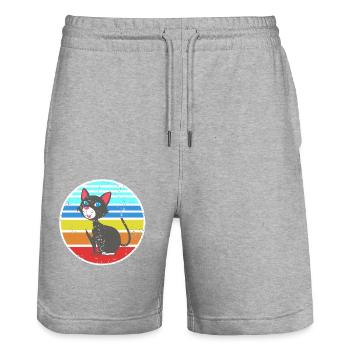 Retro Happy Cat Rainbow Vintage Cartoon Feline - Stanley/Stella Trainer Unisex Organic Jogging Shorts - heather grey - Front - Nik (191cm) & Marisol (170cm)