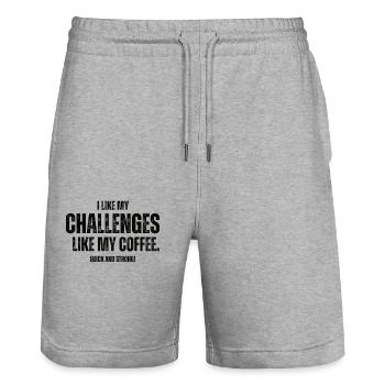 Des défis comme mon bloc de café - Short de jogging bio TRAINER Stanley/Stella unisexe - gris chiné - Devant - Nik (191cm) & Marisol (170cm)