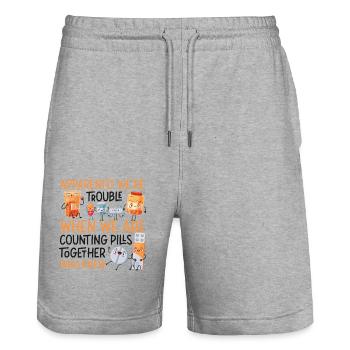 Pharmacy Tech Technician - Stanley/Stella Trainer Unisex Organic Jogging Shorts - heather grey - Front - Nik (191cm) & Marisol (170cm)