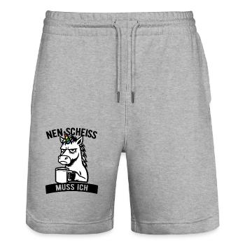 Freches Einhorn - Nen Scheiß muss ich - Kaffee - Stanley/Stella Unisex Bio Joggingshorts Trainer  - Grau meliert - Vorne - Nik (191cm) & Marisol (170cm)