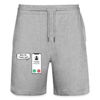 Tennis ruft an - Sport Spruch - ApriNoeScor - Stanley/Stella Unisex Bio Joggingshorts Trainer  - Grau meliert - Vorne - Nik (191cm) & Marisol (170cm)