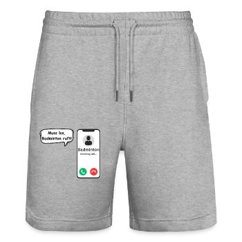 Badminton ruft an - Sport Spruch - ApriNoeScor - Stanley/Stella Unisex Bio Joggingshorts Trainer  - Grau meliert - Vorne - Nik (191cm) & Marisol (170cm)