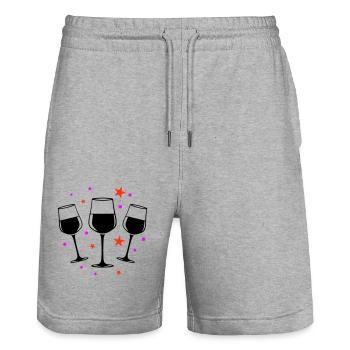 Weinglas Rotwein Symbol - Stanley/Stella Unisex Bio Joggingshorts Trainer  - Grau meliert - Vorne - Nik (191cm) & Marisol (170cm)