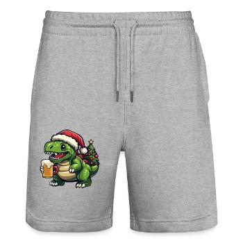 Dinosaure Stegosaurus Bière de Noël Drôle - Short de jogging bio TRAINER Stanley/Stella unisexe - gris chiné - Devant - Nik (191cm) & Marisol (170cm)
