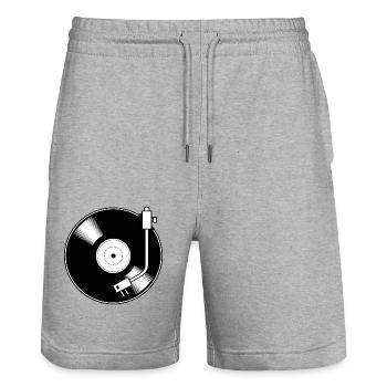 Retro Vinyl Record Minimal Motif - Stanley/Stella Trainer Unisex Organic Jogging Shorts - heather grey - Front - Nik (191cm) & Marisol (170cm)