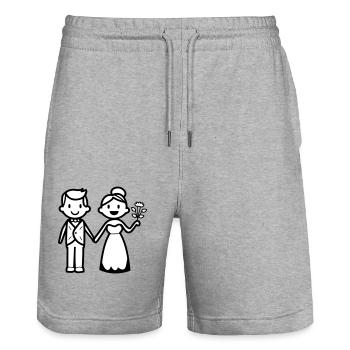 Wedding, Newlyweds, Couple - Stanley/Stella Trainer Unisex Organic Jogging Shorts - heather grey - Front - Nik (191cm) & Marisol (170cm)