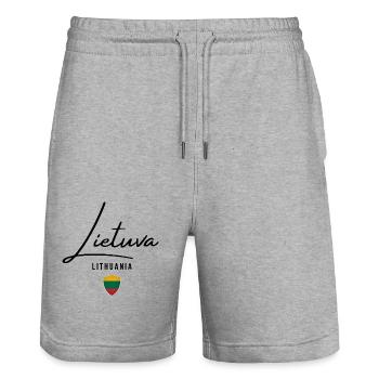 Lithuanian flag, Lithuanian pride - Stanley/Stella Trainer Unisex Organic Jogging Shorts - heather grey - Front - Nik (191cm) & Marisol (170cm)