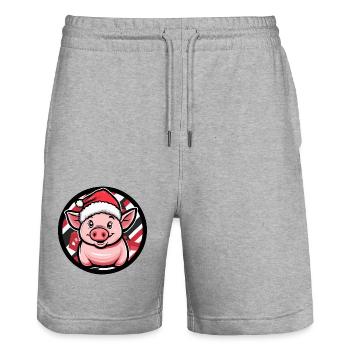 Pig Christmas Animal - Stanley/Stella Trainer Unisex Organic Jogging Shorts - heather grey - Front - Nik (191cm) & Marisol (170cm)
