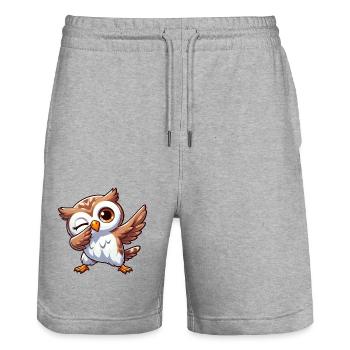 Cool Owl Dab Dabbing Funny Design - Stanley/Stella Trainer Unisex Organic Jogging Shorts - heather grey - Front - Nik (191cm) & Marisol (170cm)