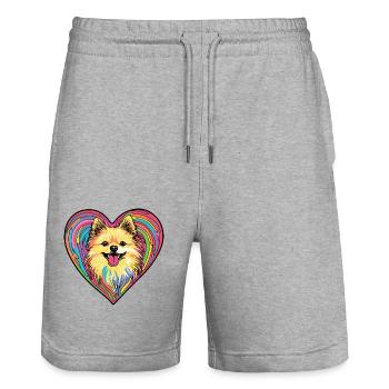 Zwergspitz Hund Herz Hundeliebe Pomeranian - Stanley/Stella Unisex Bio Joggingshorts Trainer  - Grau meliert - Vorne - Nik (191cm) & Marisol (170cm)
