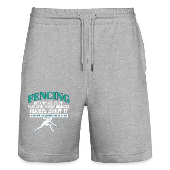 Drôle Escrime Athlète Entraîneur Épée Combat Combat - Short de jogging bio TRAINER Stanley/Stella unisexe - gris chiné - Devant - Nik (191cm) & Marisol (170cm)