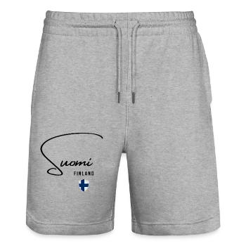 Flag of Finland, Finnish pride - Stanley/Stella Trainer Unisex Organic Jogging Shorts - heather grey - Front - Nik (191cm) & Marisol (170cm)