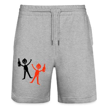 Bier Trinken Strichmännchen - Stanley/Stella Unisex Bio Joggingshorts Trainer  - Grau meliert - Vorne - Nik (191cm) & Marisol (170cm)
