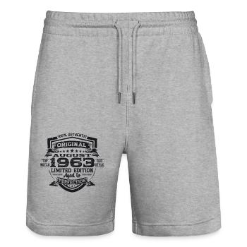 60th Birthday Man Original August Vintage 1963 - Stanley/Stella Trainer Unisex Organic Jogging Shorts - heather grey - Front - Nik (191cm) & Marisol (170cm)