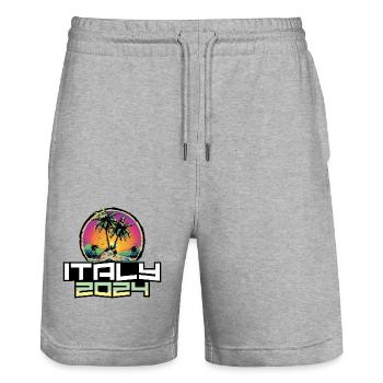 Italy 2024 Holiday Palm Trees - Stanley/Stella Trainer Unisex Organic Jogging Shorts - heather grey - Front - Nik (191cm) & Marisol (170cm)