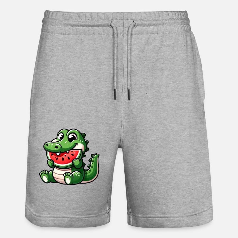 Crocodile avec pastèque fruité mignon - Short de jogging bio TRAINER Stanley/Stella unisexe - gris chiné