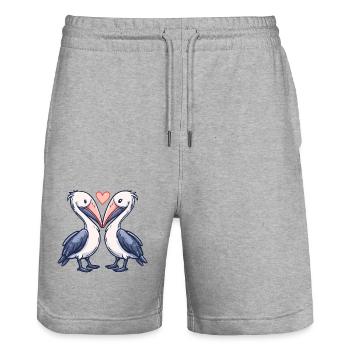 Pelikan Vogel Paar Verliebt Valentinstag - Stanley/Stella Unisex Bio Joggingshorts Trainer  - Grau meliert - Vorne - Nik (191cm) & Marisol (170cm)