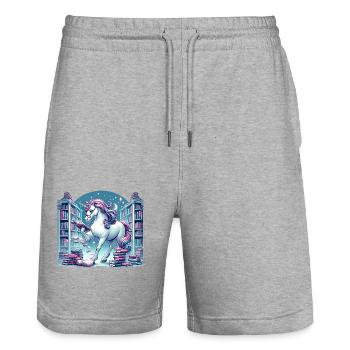 Einhorn-Bibliothekar Verzauberten Bibliothek - Stanley/Stella Unisex Bio Joggingshorts Trainer  - Grau meliert - Vorne - Nik (191cm) & Marisol (170cm)