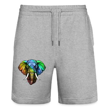 Elefant Kopf Bunt - Stanley/Stella Unisex Bio Joggingshorts Trainer  - Grau meliert - Vorne - Nik (191cm) & Marisol (170cm)