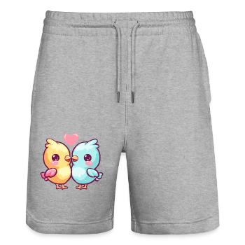 Chicken Couple Love Couple In Love - Stanley/Stella Trainer Unisex Organic Jogging Shorts - heather grey - Front - Nik (191cm) & Marisol (170cm)