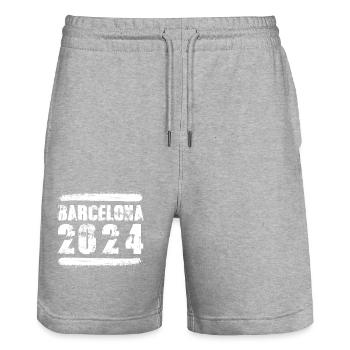 L’équipe de Barcelone 2024 - Short de jogging bio TRAINER Stanley/Stella unisexe - gris chiné - Devant - Nik (191cm) & Marisol (170cm)