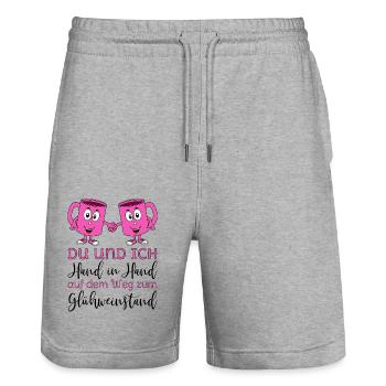 Glühwein Tassen Du und Ich Hand in Hand in pink - Stanley/Stella Unisex Bio Joggingshorts Trainer  - Grau meliert - Vorne - Nik (191cm) & Marisol (170cm)