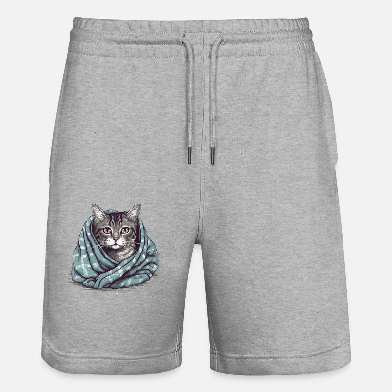 Katze in einer Decke - Stanley/Stella Unisex Bio Joggingshorts Trainer  - Grau meliert