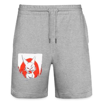 Japanese Red Sun and a Naughty Bunny - Stanley/Stella Trainer Unisex Organic Jogging Shorts - heather grey - Front - Nik (191cm) & Marisol (170cm)