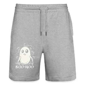 The Disappointed, Sad-Funny Little Ghost - Stanley/Stella Trainer Unisex Organic Jogging Shorts - heather grey - Front - Nik (191cm) & Marisol (170cm)