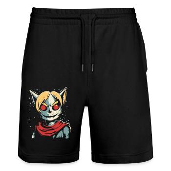 Cartoon Anime Manga: Finsteres Katzen Mädchen - Stanley/Stella Unisex Bio Joggingshorts Trainer  - Schwarz - Vorne - Nik (191cm) & Marisol (170cm)