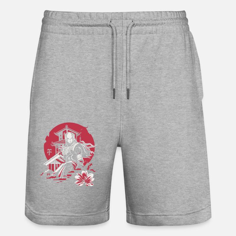 Japanischer Samurai-Held - Stanley/Stella Unisex Bio Joggingshorts Trainer  - Grau meliert