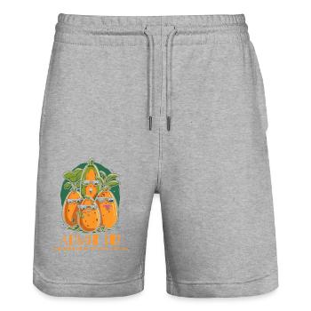 Gib es zu, wir sind Papayas - Stanley/Stella Unisex Bio Joggingshorts Trainer  - Grau meliert - Vorne - Nik (191cm) & Marisol (170cm)